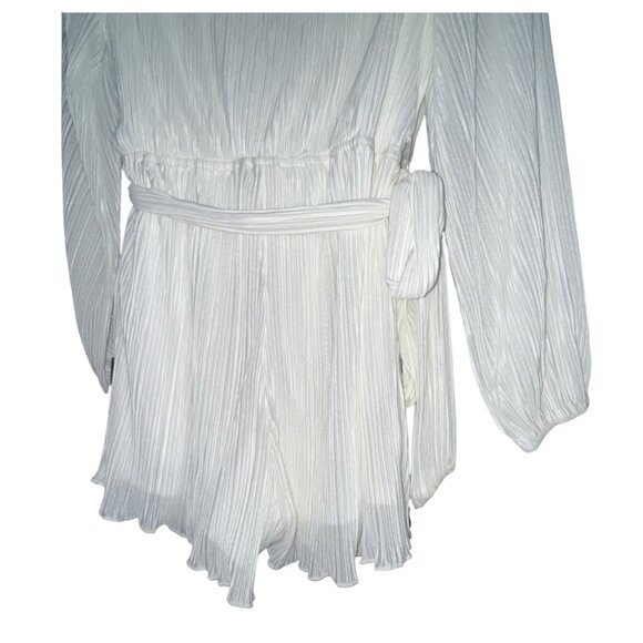 Lulus Plissed to Be Here White Plisse Balloon Sleeve Romper Sz Small White Long - Picture 16 of 16